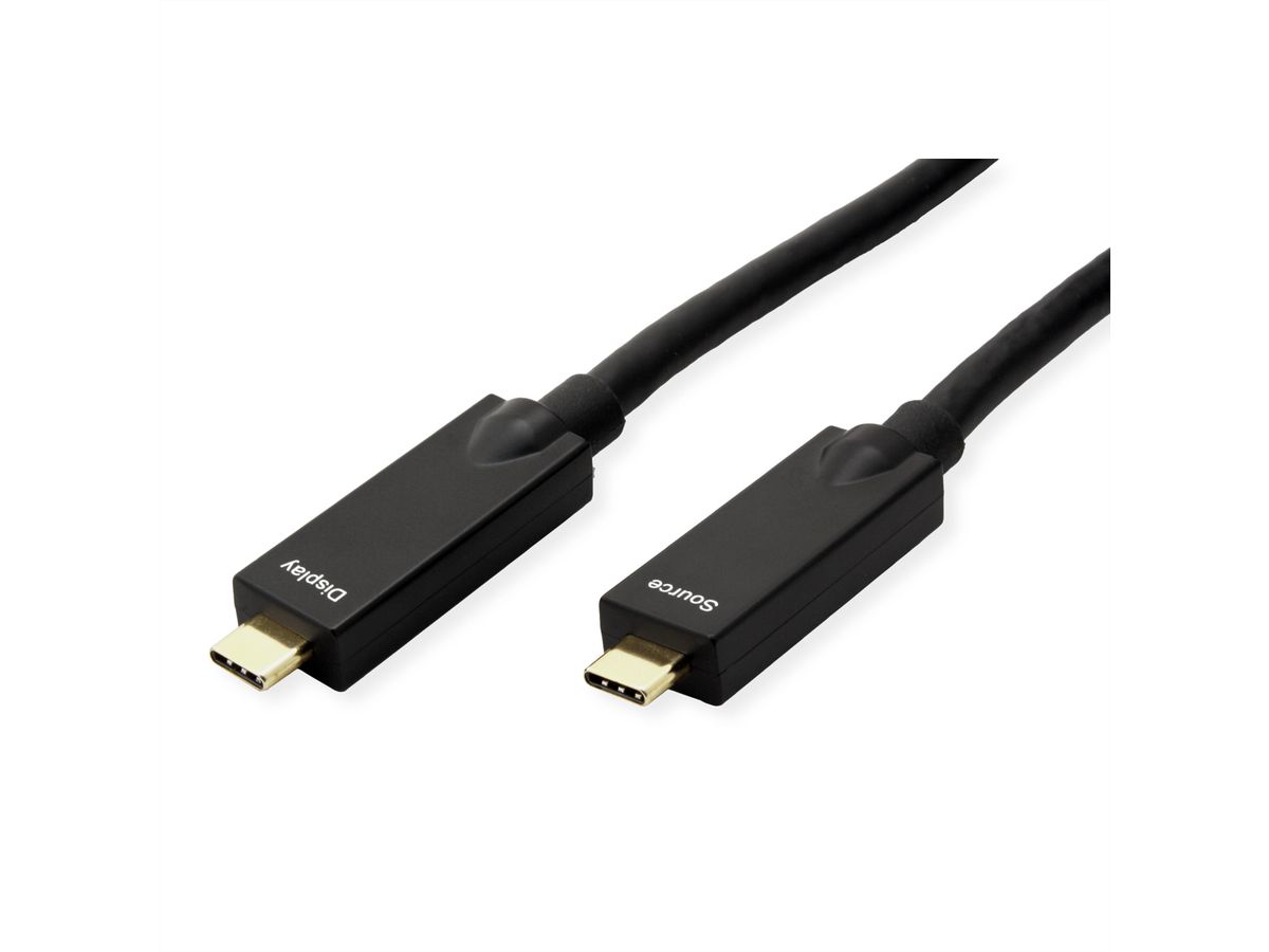 ROLINE USB 3.2 Gen 2 Cable, AOC, C-C, M/M, 10Gbit/s, 4K60Hz, PD (Power Delivery) 60W, black, 10 m