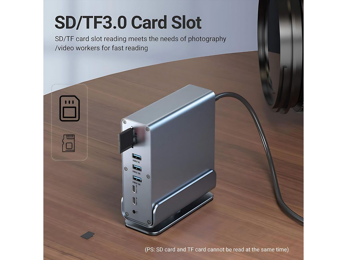 VALUE Dockingstation Type C, 2x HDMI 4K60, 1x DP 4K60, 1x Gigabit Ethernet, 5x USB A, 2x USB C, 1x Type C PD, 1x SD/microSD, 1x Audio