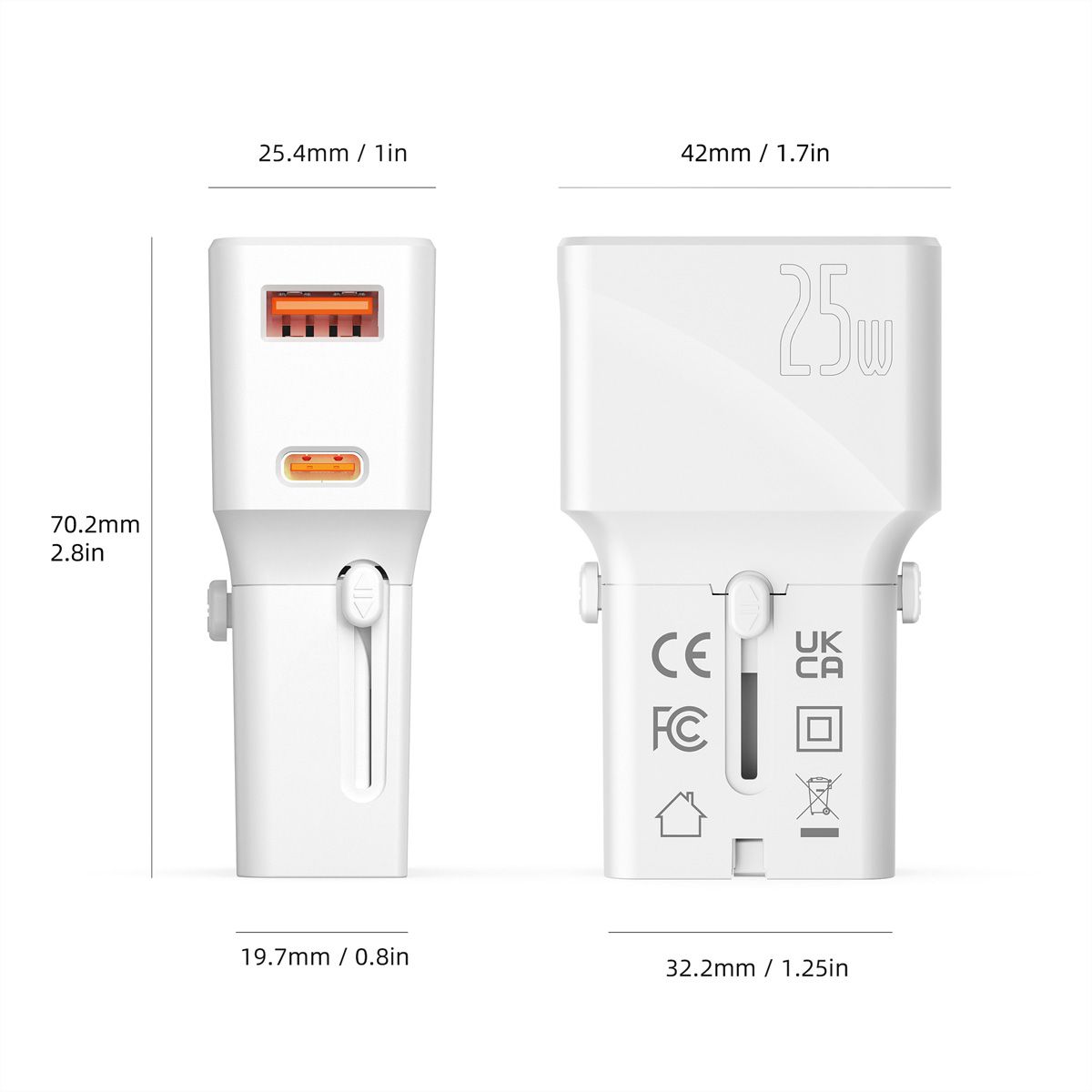 VALUE POCKET Travel Charger, EU/UK/US, 2x Ports (A+C), 25W