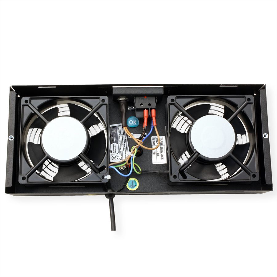 ROLINE Fan unit 2 fans, thermostat, for 19-inch wall housing black