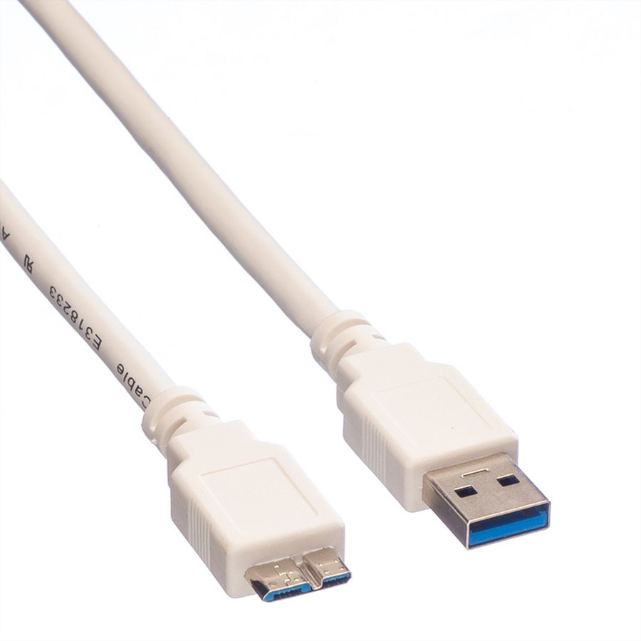 VALUE USB 3.2 Gen 1 Cable, A - Micro B, M/M, white, 0.8 m