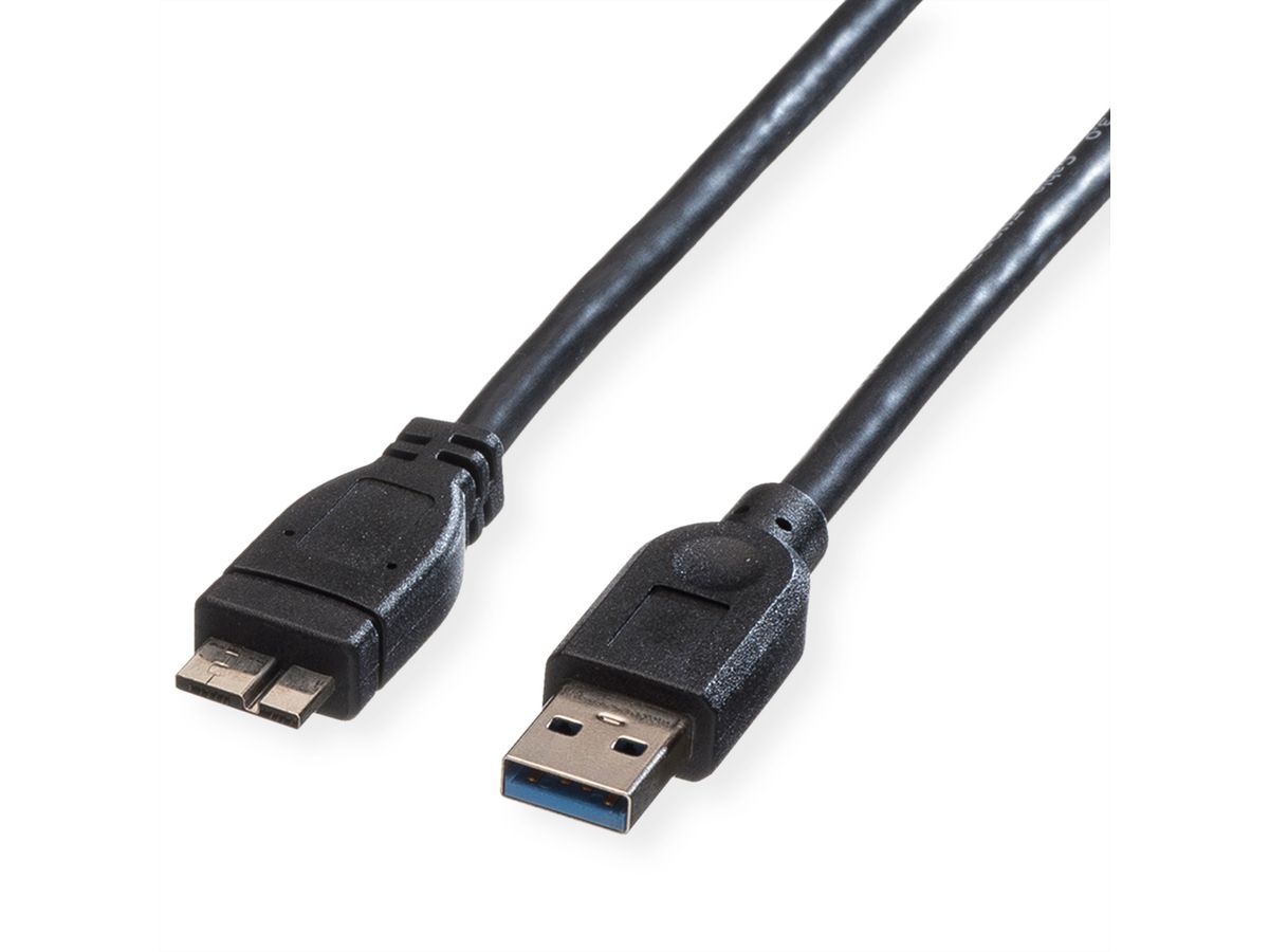 ROLINE Cavo USB 3.0 Da A A B, 0,8m – Nero, Schermato E Con Contatti Dorati Per Stampanti E Hard Disk