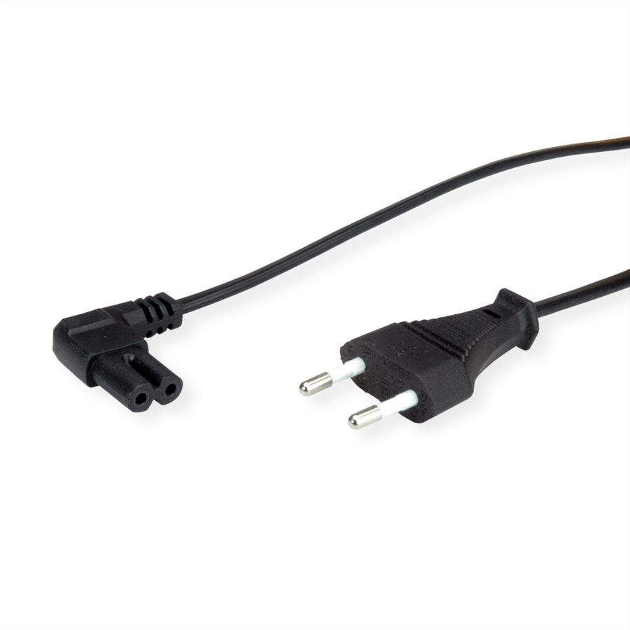 VALUE Euro Power Cable, 2-pin, C/ connector 90° angled, black, 1.8 m