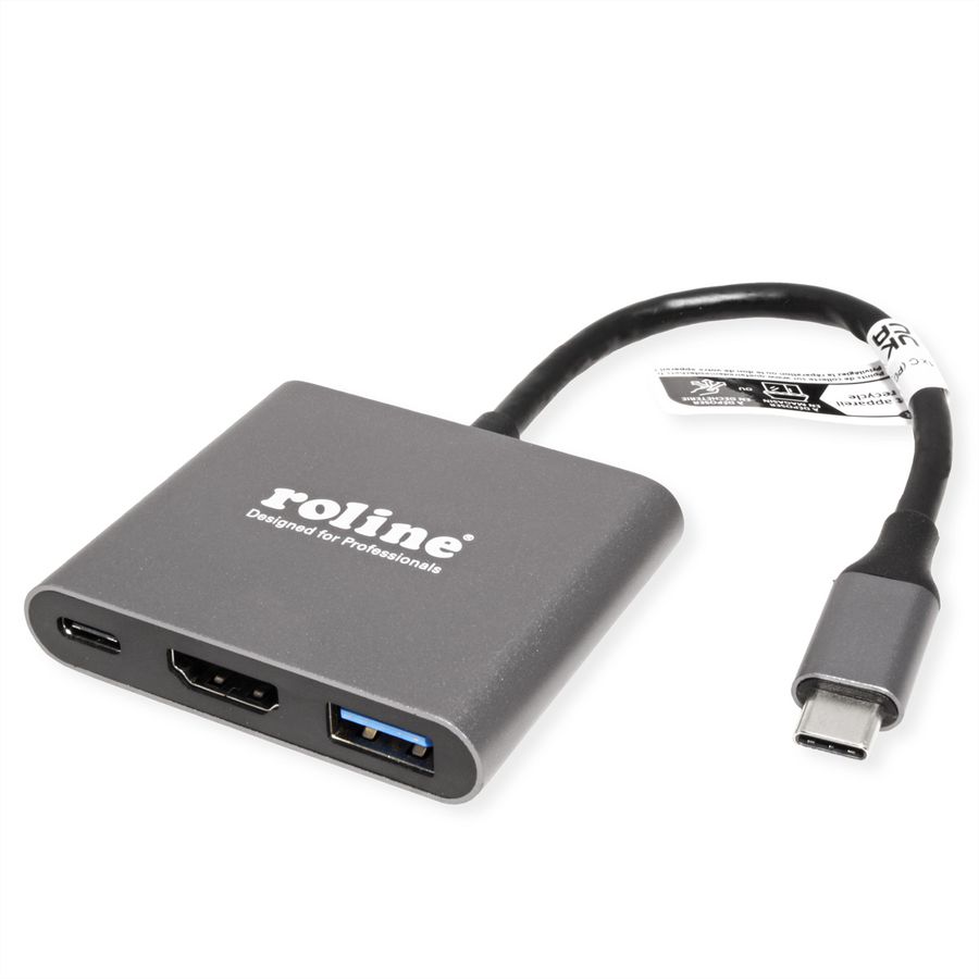 ROLINE Type C - HDMI Adapter, M/F, 1x USB 3.2 Gen 1 A, 1x Type C (Power Delivery)
