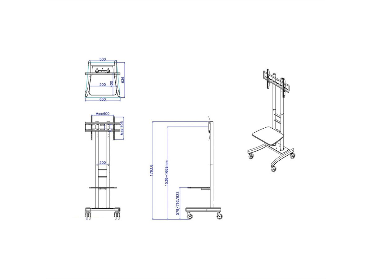 VALUE LCD/TV Mobile Cart, up to 50kg (69 - 165 cm / 27" to 65")