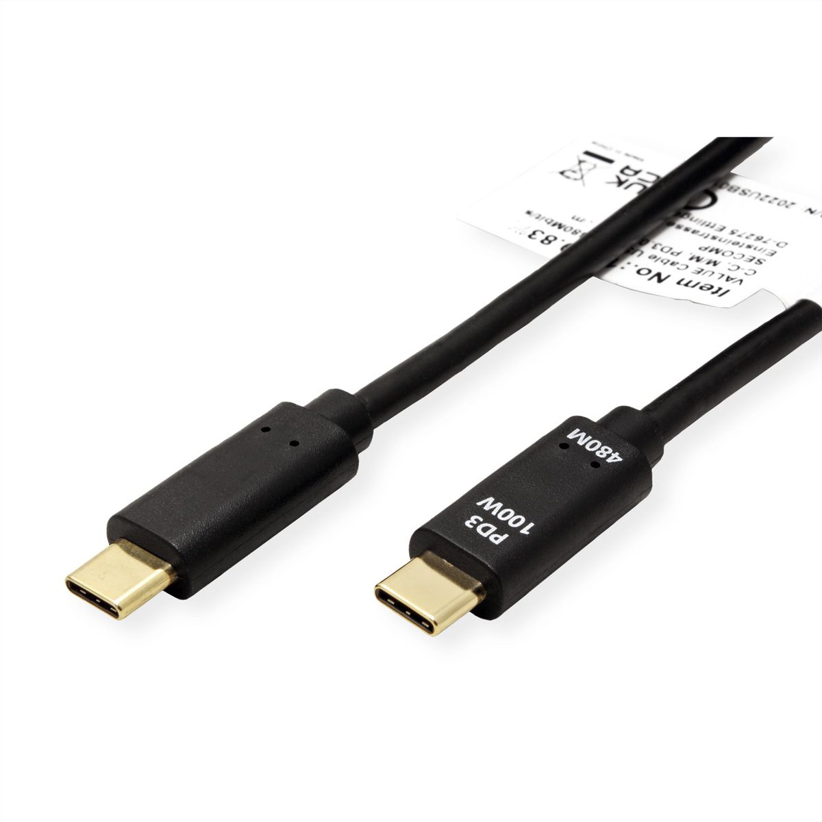 VALUE Cable USB 2.0, C–C, M/M, 100W, with Emark, black, 3 m