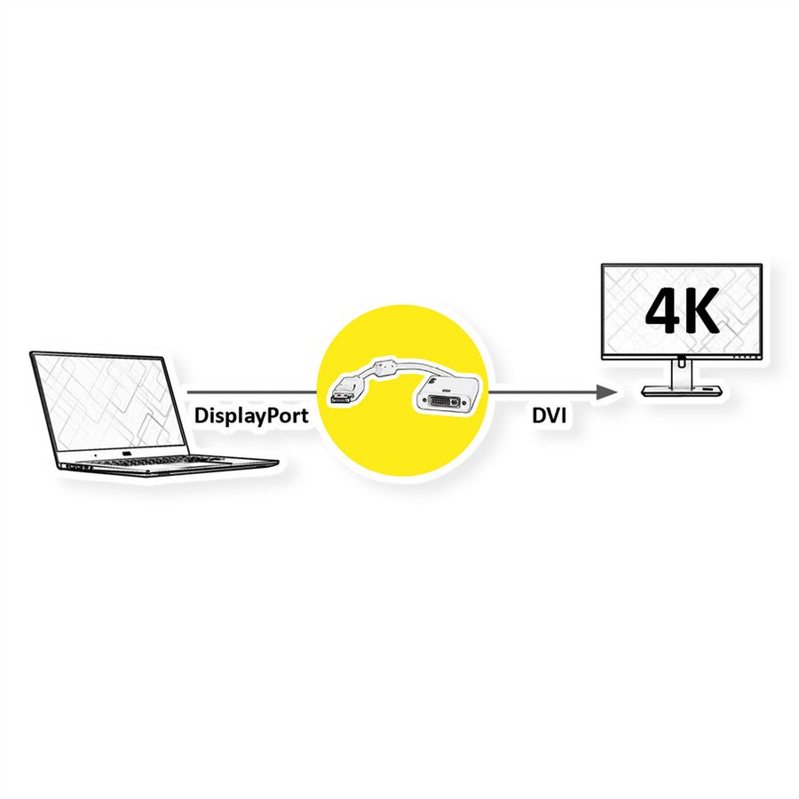 ROLINE 4K DisplayPort-DVI Adapter, DP M - DVI F
