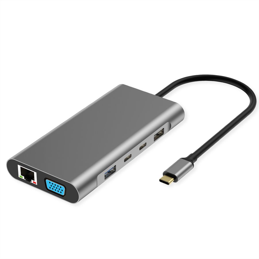 VALUE Dockingstation Type C, 2x 4k HDMI, DP, VGA, Gigabit Ethernet, 2x USB-C, 2x USB-A, PD