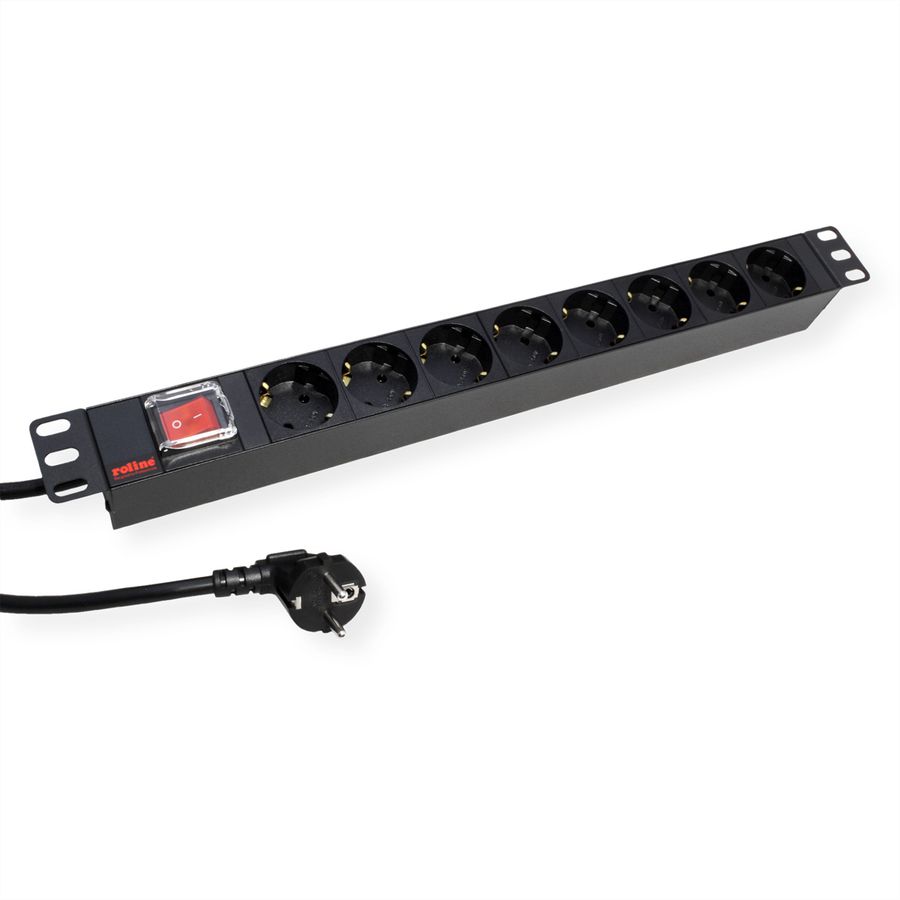 ROLINE PDU for Cabinet, 8x socket, 45°, 16A, with Switch, black, 2 m