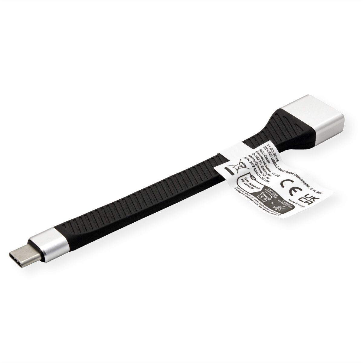ROLINE USB 3.2 Gen 2 Silicone Cable, C-A, M/F, black, 11 cm