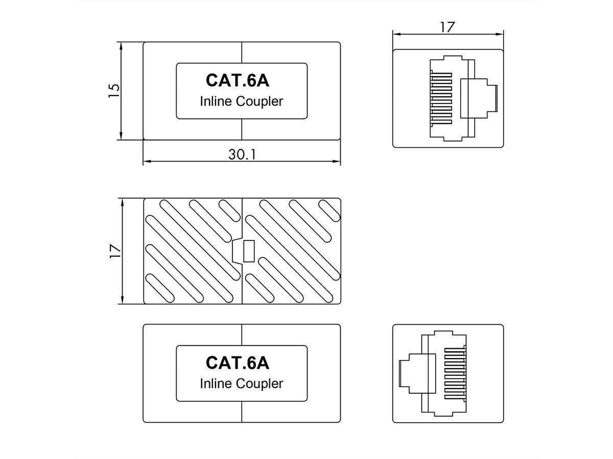 VALUE RJ-45 Mini Inline Coupler, Cat.6A (Class EA), unshielded, white