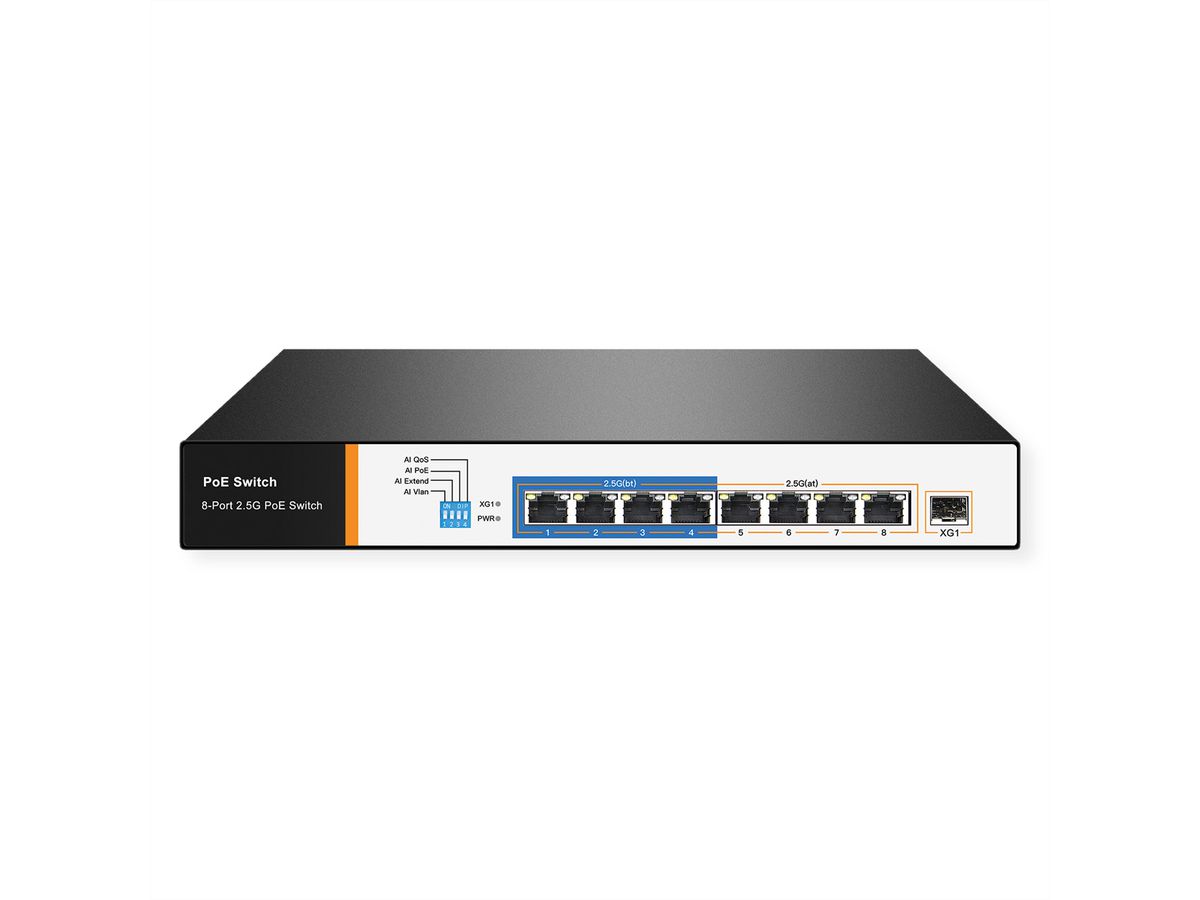 VALUE PoE++ 2.5 Gigabit Ethernet Switch, 8x Port (4xPoE++ & 4xPoE+) + 1  Uplink Port (10 GbE SFP+) - SECOMP International AG