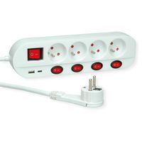 ROLINE Power Strip, 4-way, UTE, with individual on/off switches, 1x USB A, 1x USB C, 1.5 m