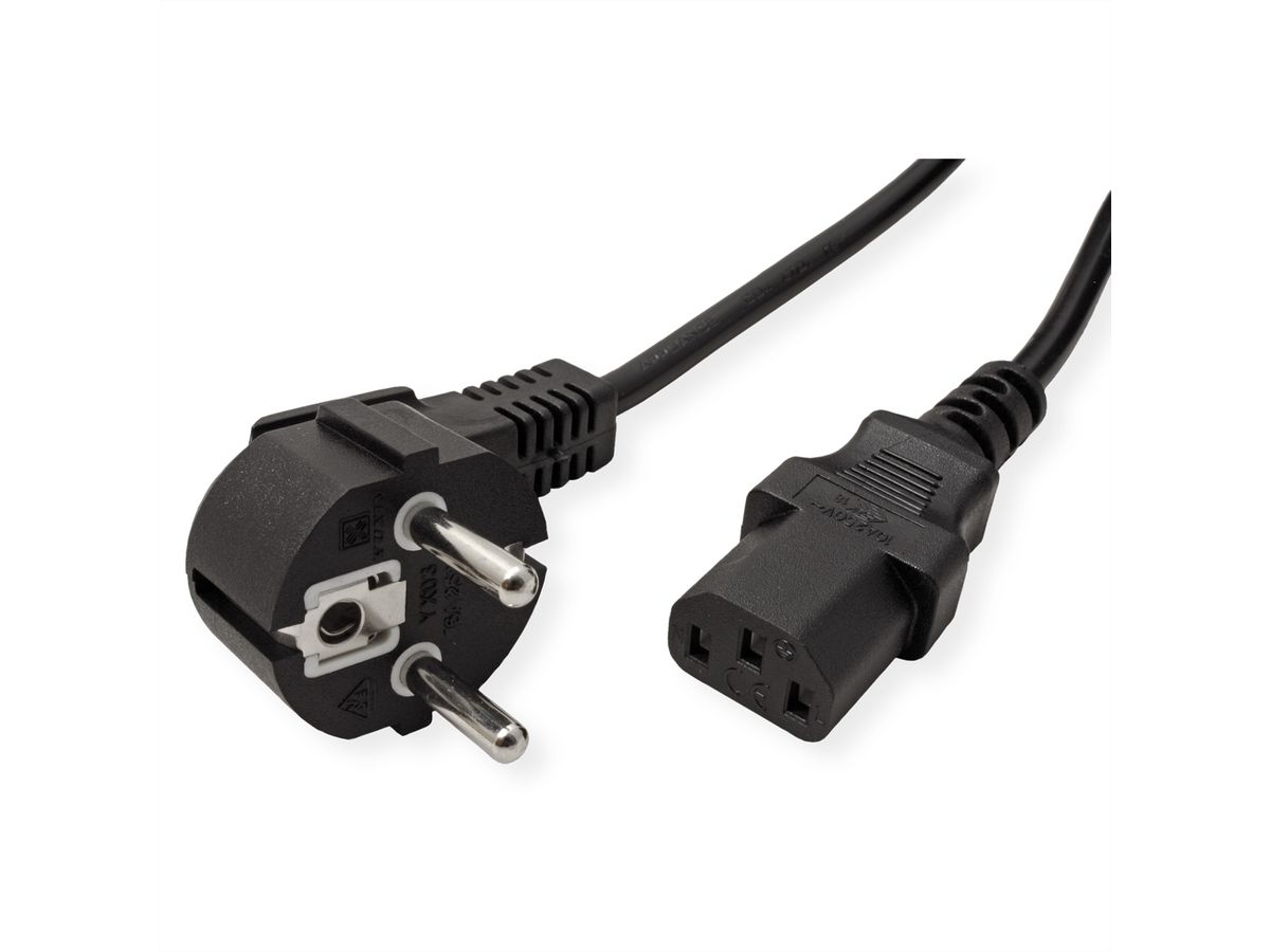 VALUE Power Cable, straight IEC Conncector, black, 0.6 m