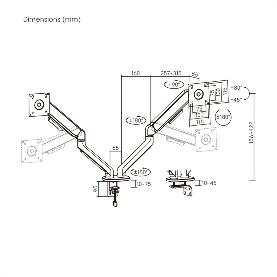 STANDARD Dual Monitor Arm, Mechanical Spring, 2x < 10 kg, < 81,3 cm (32"), black