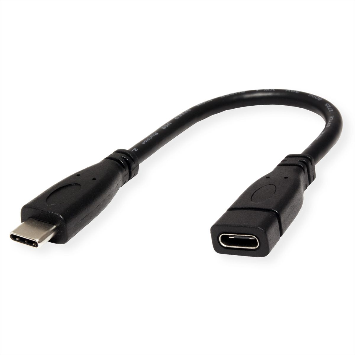 ROLINE USB 3.2 Gen 2 Type C Cable, C-C, M/F, 4K UHD-1, 10Gbit/s, 100W, black, 0.15 m