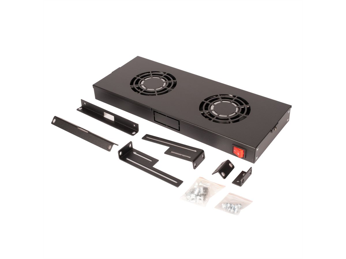 ROLINE 19" Fan unit with 2 fans, ON/OFF black