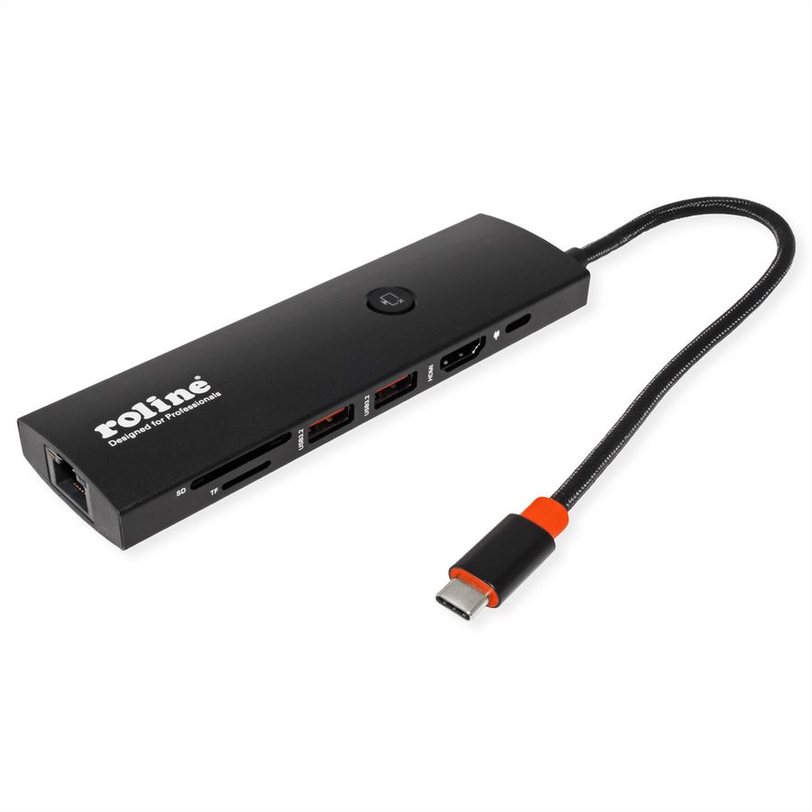 ROLINE USB 3.2 Gen 2 Type C Docking Station, HDMI 4K60, USB 3.2 Gen2, USB-C PD, LAN, SD-Card Reader
