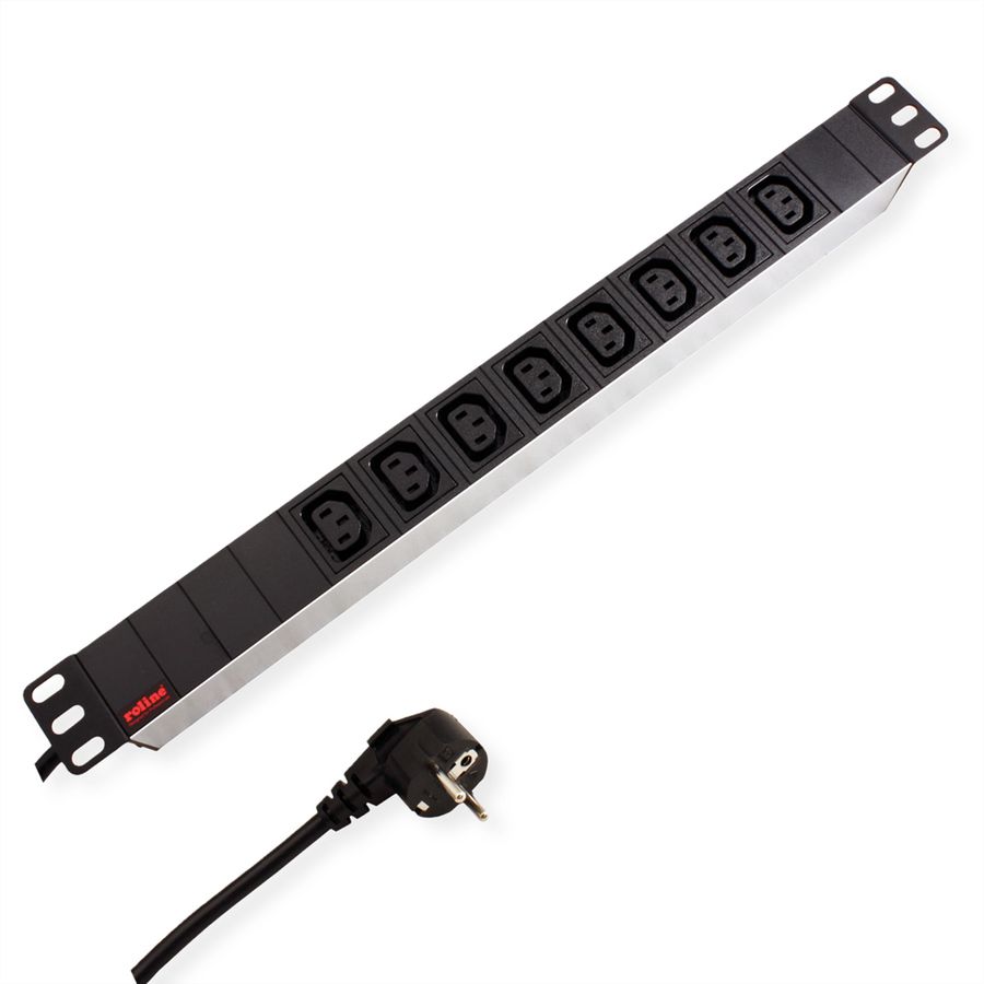 ROLINE 19" PDU for Cabinets 8x 3600W, IEC320 C13 - German Type M, silver, 2 m