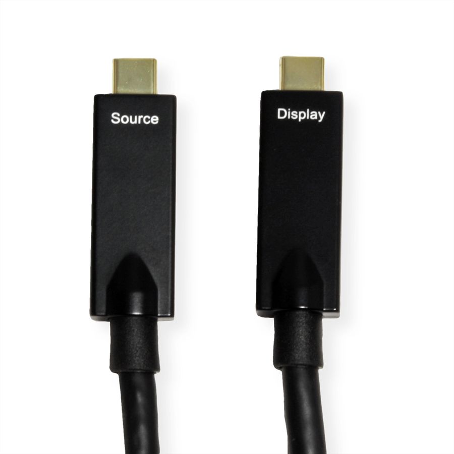 ROLINE USB 3.2 Gen 2 Cable, AOC, C-C, M/M, 10Gbit/s, 4K60Hz, PD (Power Delivery) 60W, black, 15 m