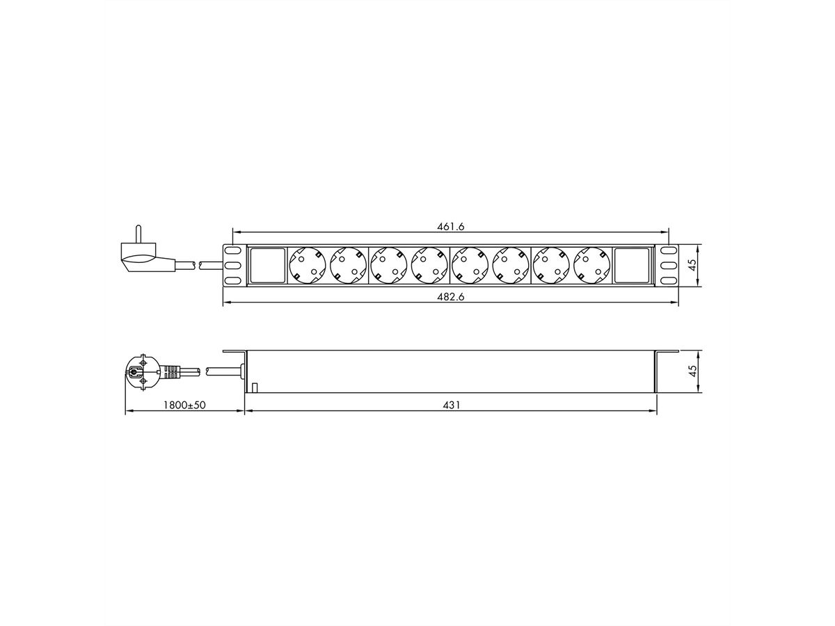 VALUE 19" PDU for Cabinets, 8x, 4000W, CEE 7/7 German Type Plug, 1.8 m