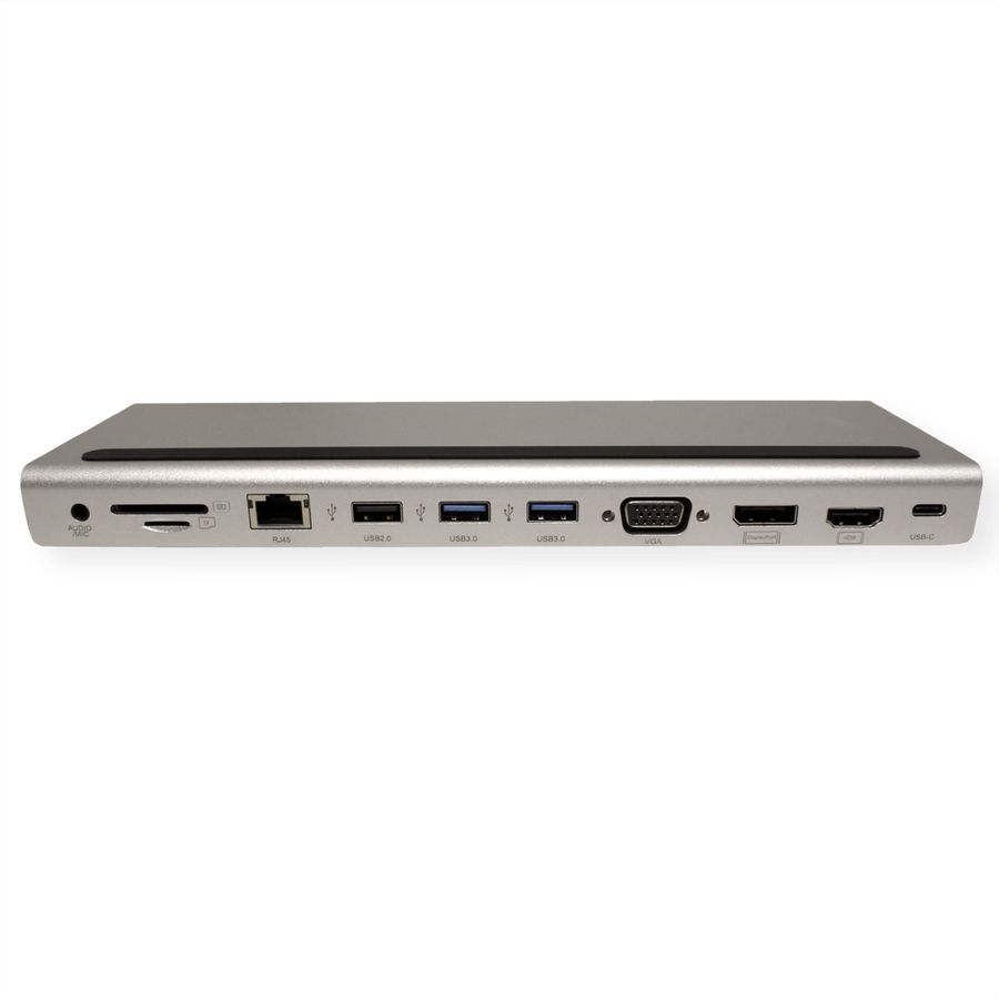 VALUE USB-C Multiport Docking Station, 4K HDMI/DP, VGA, USB 3.2 Gen 1, USB 2.0, SD/Micro SD Card Reader, Power Delivery, Gigabit Ethernet, 3.5mm Audio