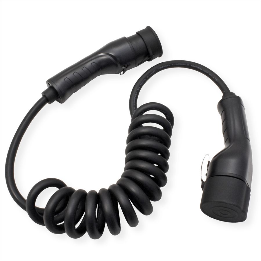 ROLINE EV Charging Cable Assembly Type2, 1-Phase, 250VAC (1P+N+E), 32 A, 7.4 kW, spiral (max. 1.8m)