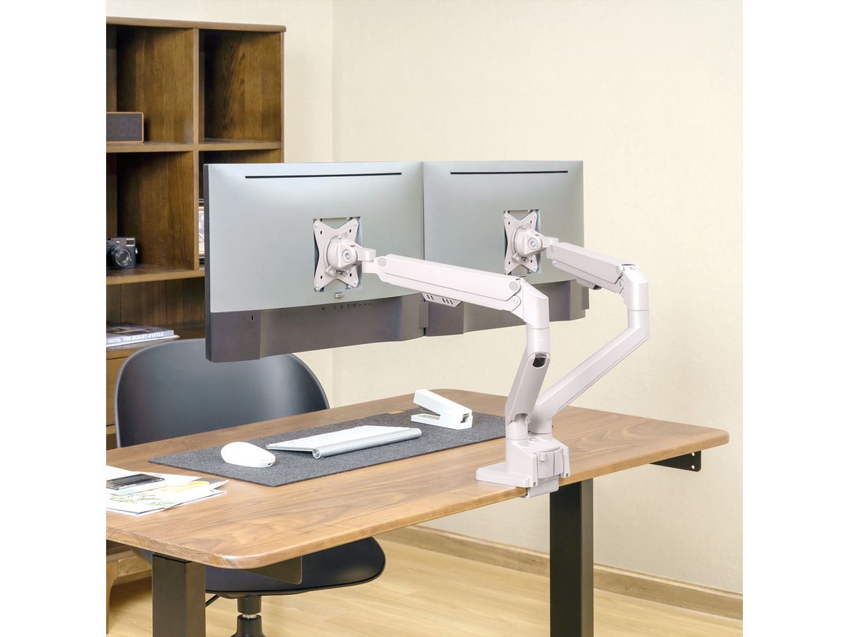 ROLINE Dual LCD Monitor Stand Pneumatic, Desk Clamp, Pivot, 2 Joints, silver