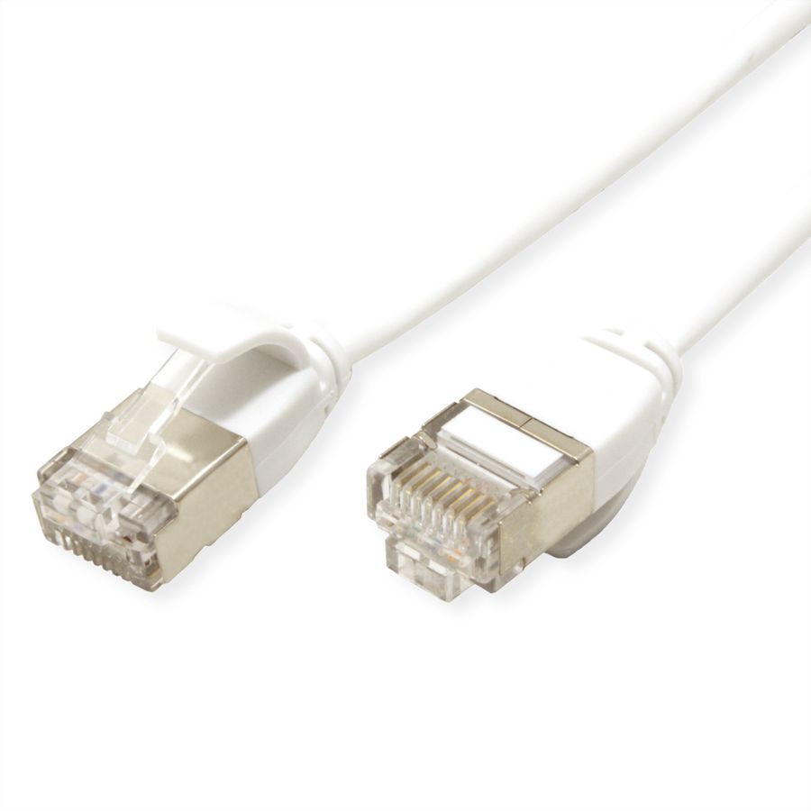 ROLINE U/FTP Data Center Cable Cat.7, with RJ45 Plug, 500 MHz(Class EA), LSOH, slim, white, 0.5 m