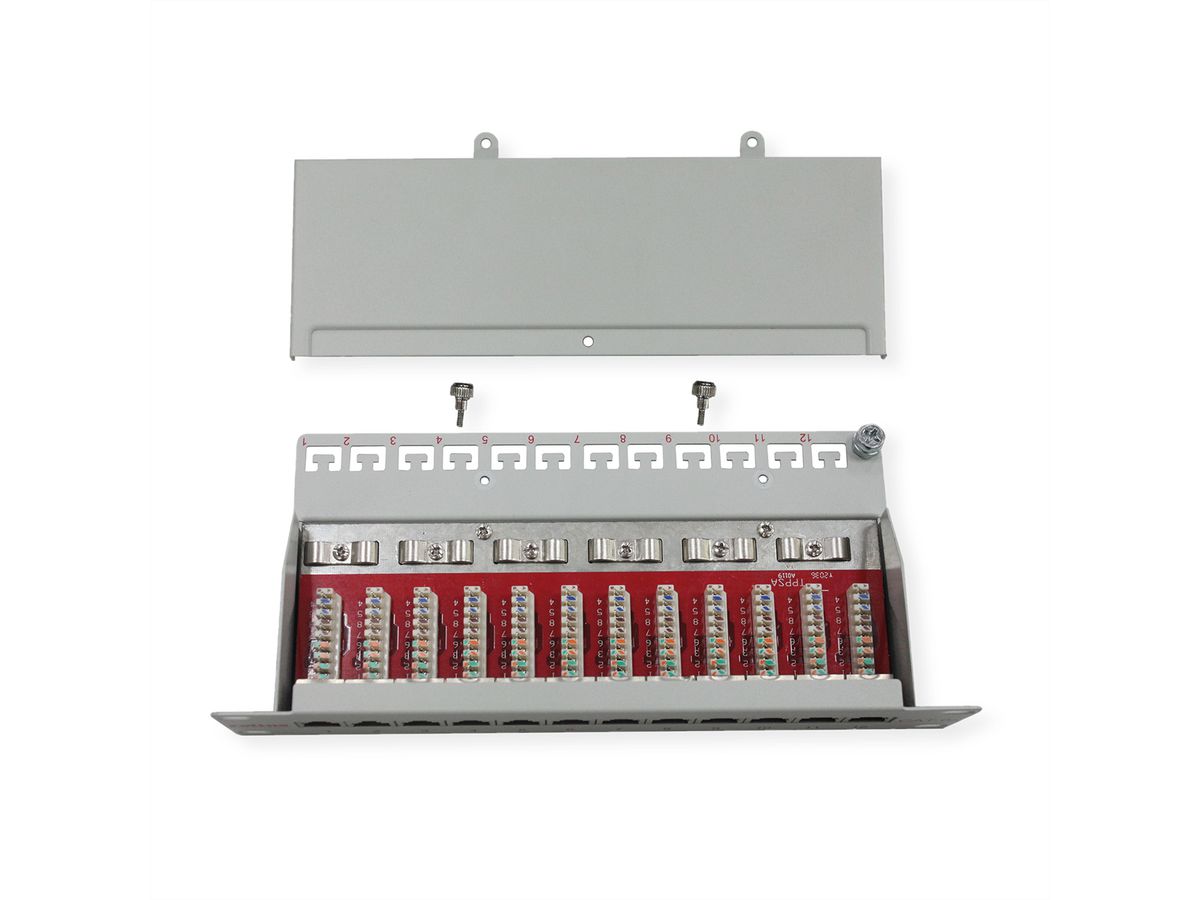 ROLINE Cat.6A (Class EA) 10-inch Patch Panel, 12 Ports, STP, grey