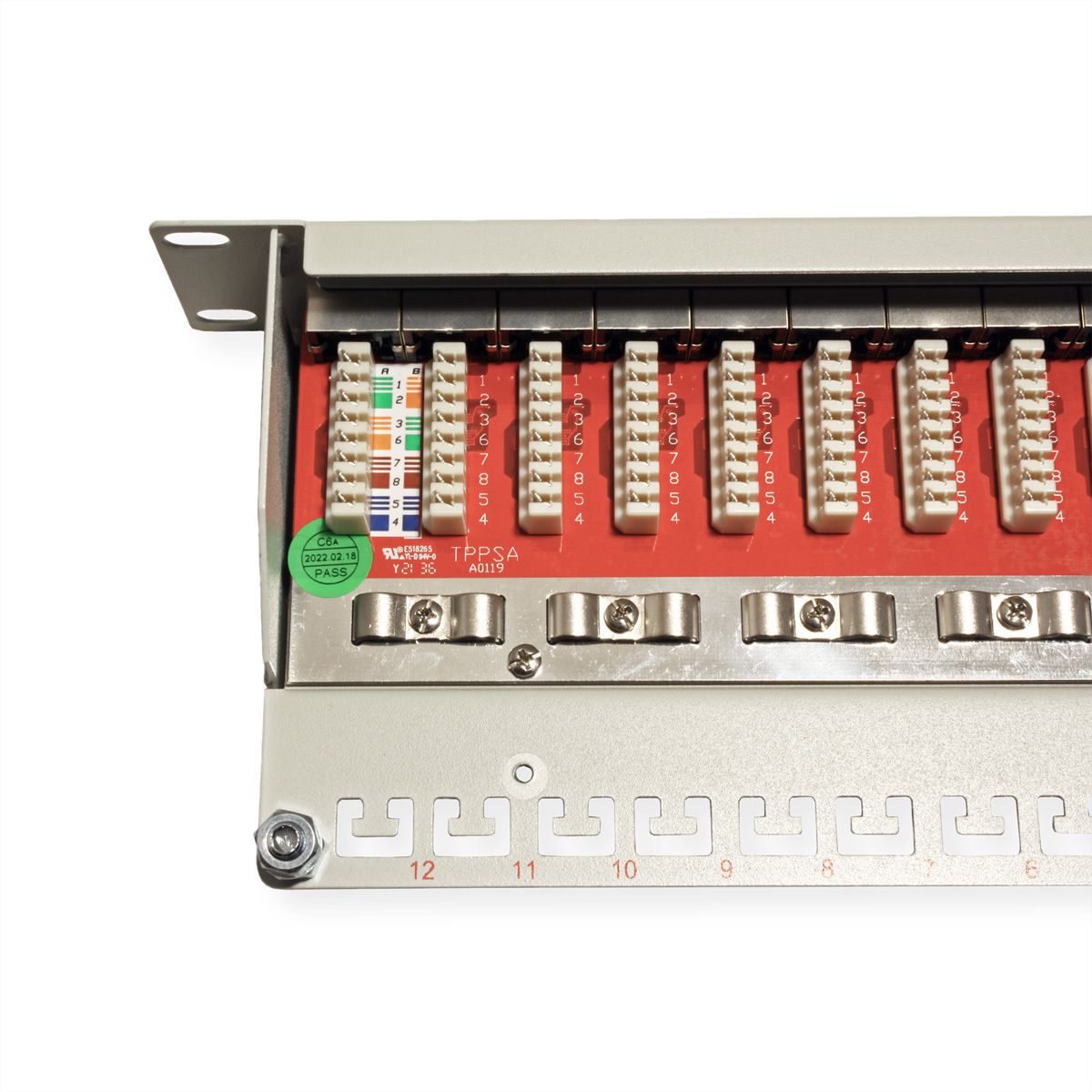 ROLINE Cat.6A (Class EA) 10-inch Patch Panel, 12 Ports, STP, grey