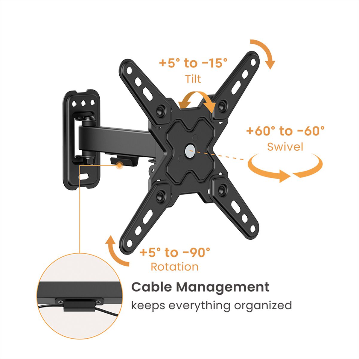 VALUE TV Monitor Arm, Wall Mount, 2 joints, 13–43 inch, max. 20 kg