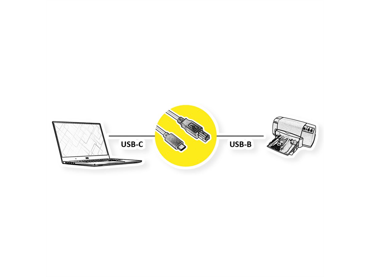 ROLINE USB 2.0 Cable Type C, C-B, M/M, black, 4.5 m
