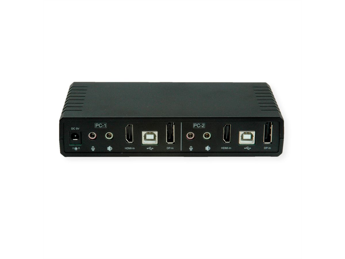 ROLINE Dual-Head 4K@60Hz HDMI KVM Switch, 2 PCs, DP/HDMI, Audio, with 2 Port USB 2.0 Hub