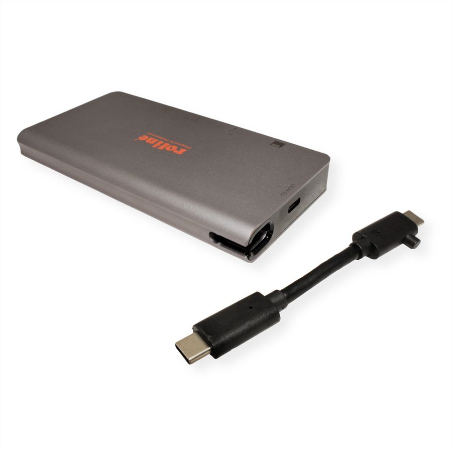 ROLINE USB Type C docking station, 4K HDMI, 1x VGA, 2x USB 3.2 Gen 1 ports, 1x SD/MicroSD card reader, 1x USB Type C PD (Power Delivery), 1x Gigabit Ethernet