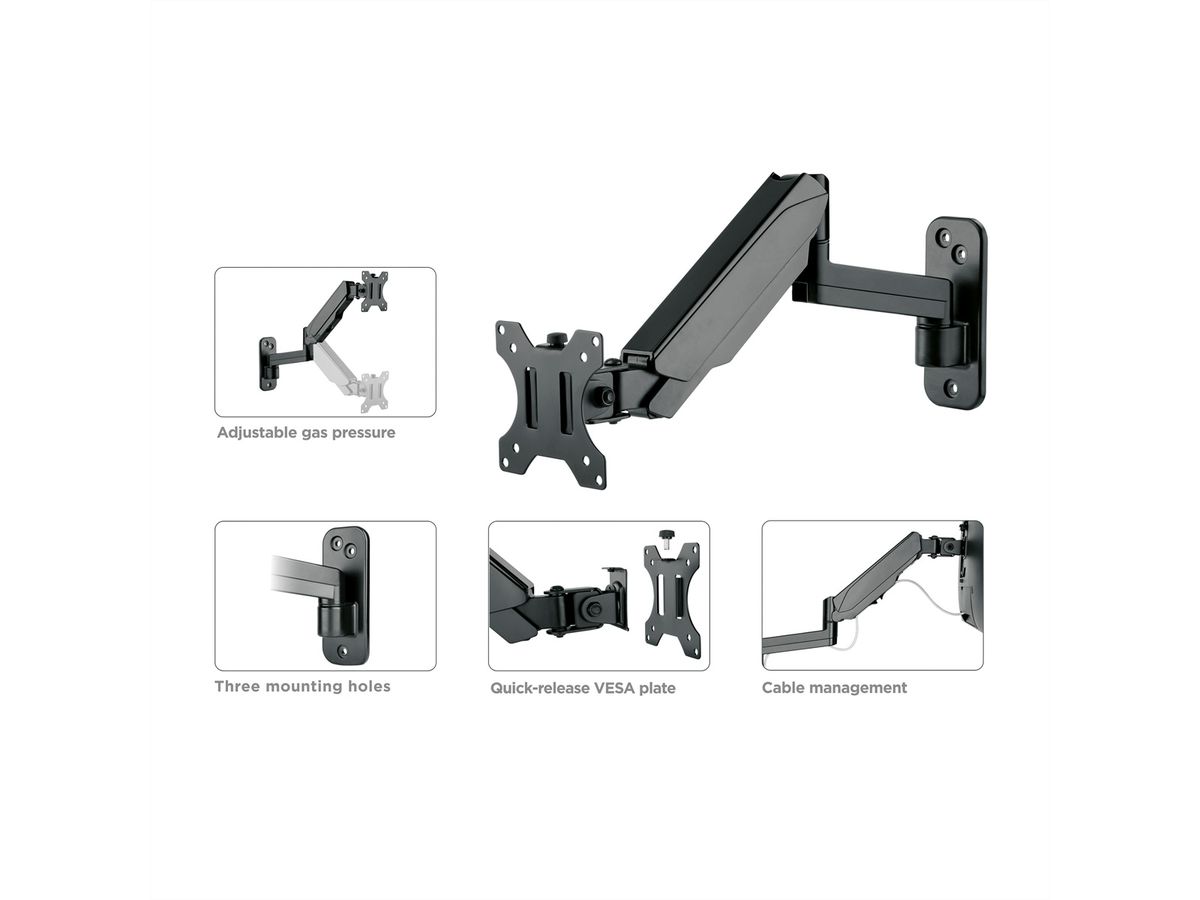 VALUE LCD Monitor Arm, Wall Mount, 5 Joints, Pivot, black