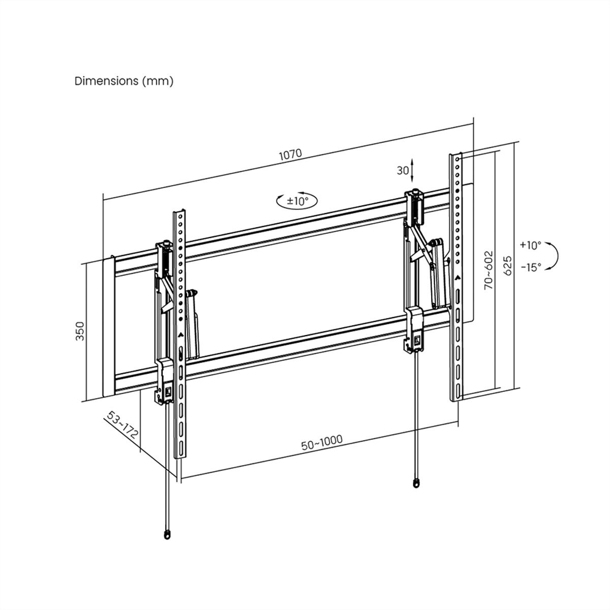 VALUE Heavy-Duty TV Wall Mount, <80 kg, <266,7 cm (105"), VESA 1000x600, extendable and tiltable