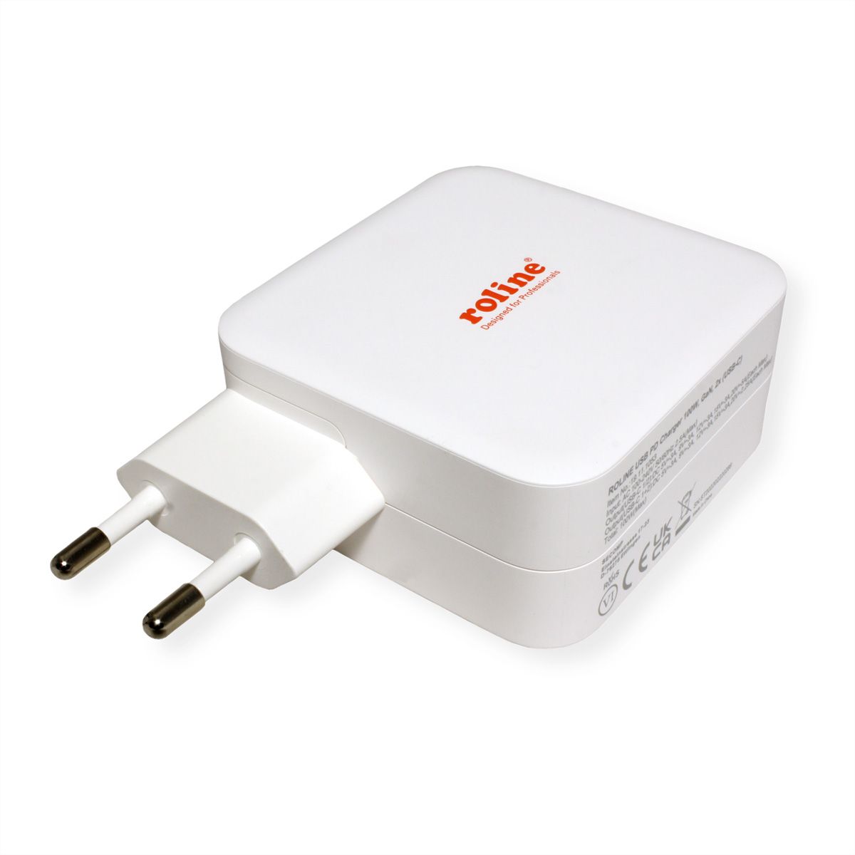 ROLINE USB Wall Charger Euro Plug, 2 Ports, 2x C (PD), 100W, GaN
