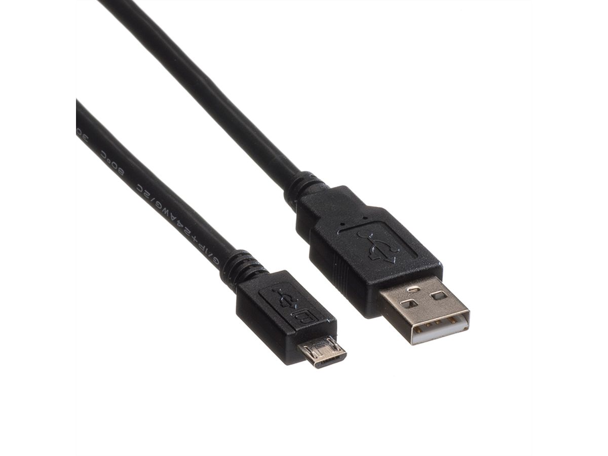 ROLINE USB 2.0 Cable, A - Micro B, M/M, black, 3 m