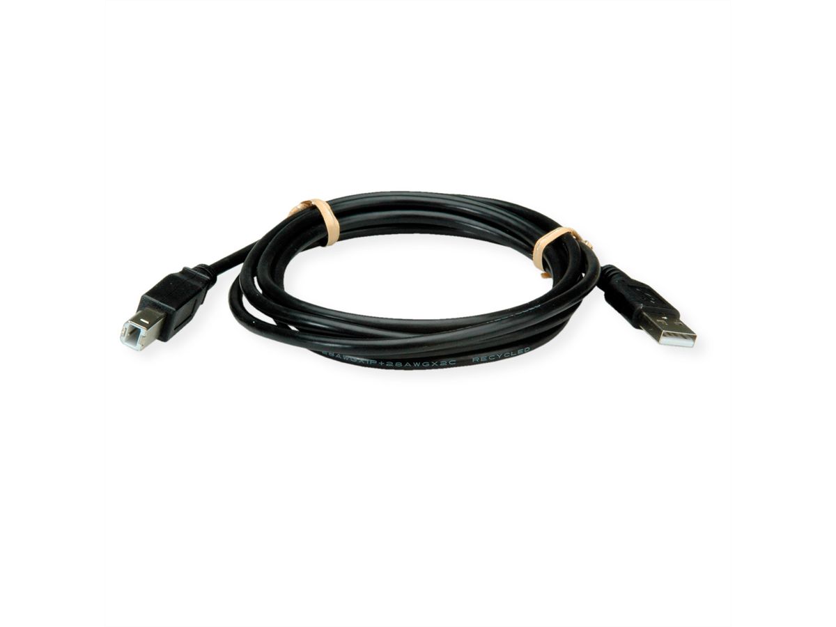 ROLINE RM USB 2.0 Cable, A - B, M/M, black, 0.8 m