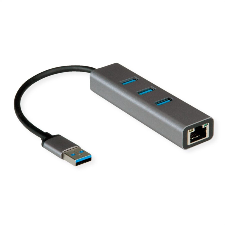 ROLINE USB-A to Gigabit Ethernet Converter + Hub