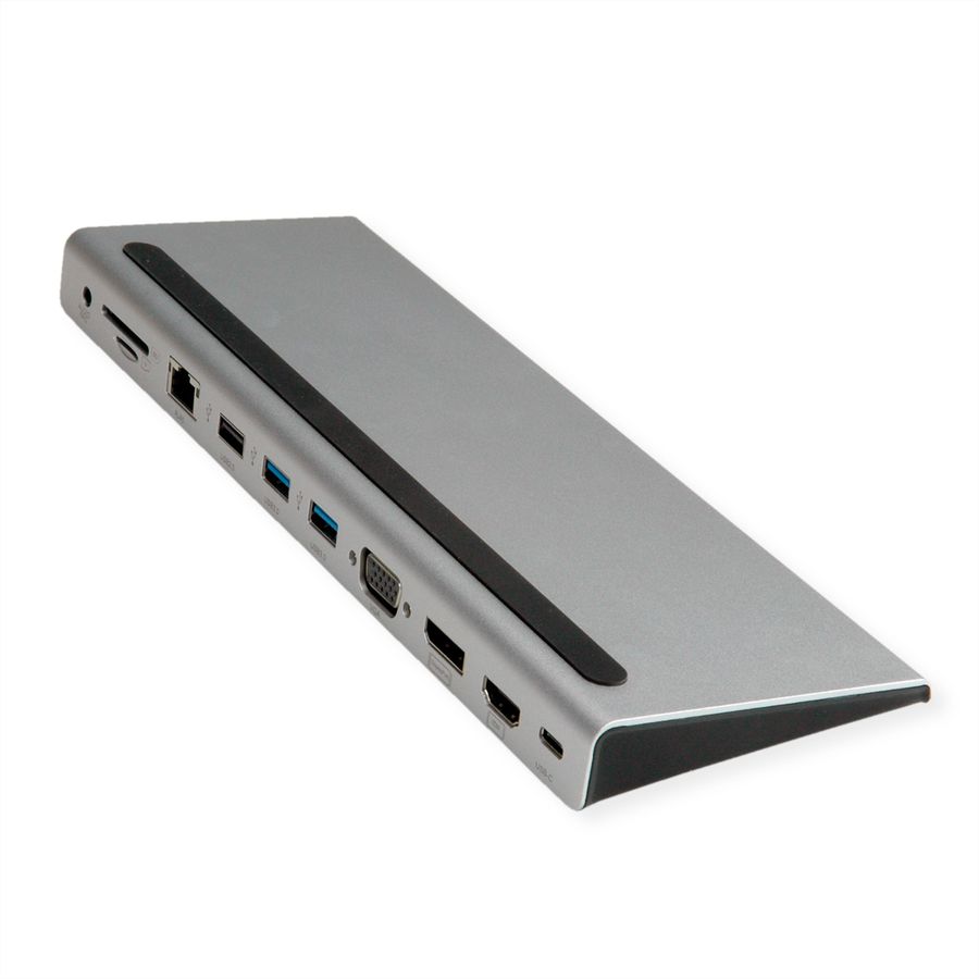 VALUE USB-C Multiport Docking Station, 4K HDMI/DP, VGA, USB 3.2 Gen 1, USB 2.0, SD/Micro SD Card Reader, Power Delivery, Gigabit Ethernet, 3.5mm Audio