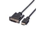 ROLINE DVI Cable, DVI (18+1) - HDMI, M/M, black, 5 m