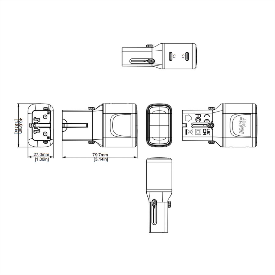 VALUE POCKET Travel Charger, EU/UK/US, 2x Ports USB C, 45W