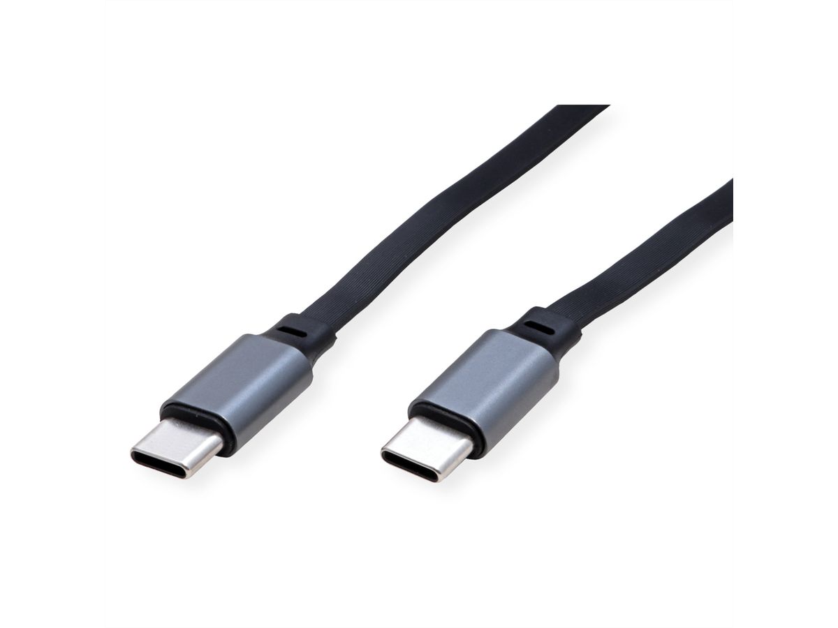 ROLINE USB 2.0 Retractable Cable Type C, 60W, C-C, M/M, black, 1.2 m
