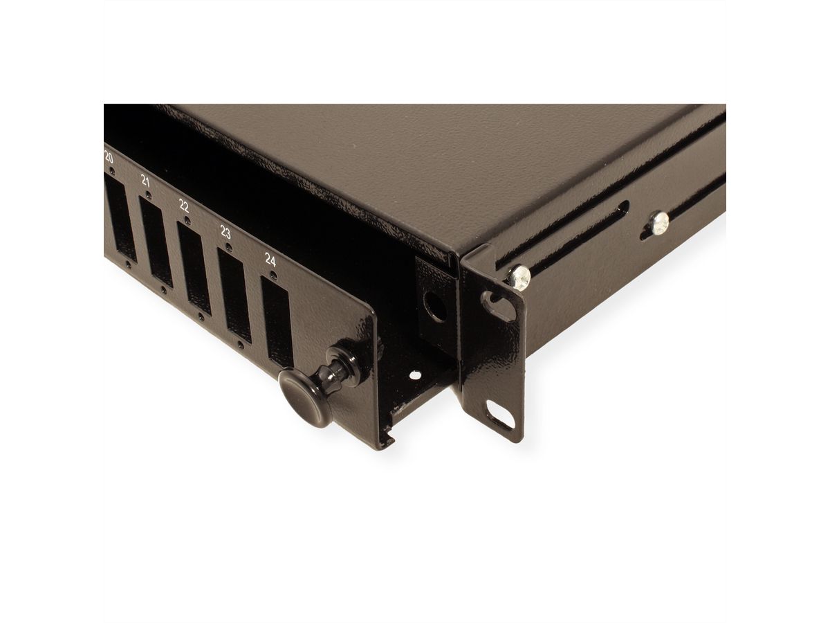 VALUE 19" FO Splice Box, empty, 1U, 24x SC DX / 24x LC quadruple, extendable