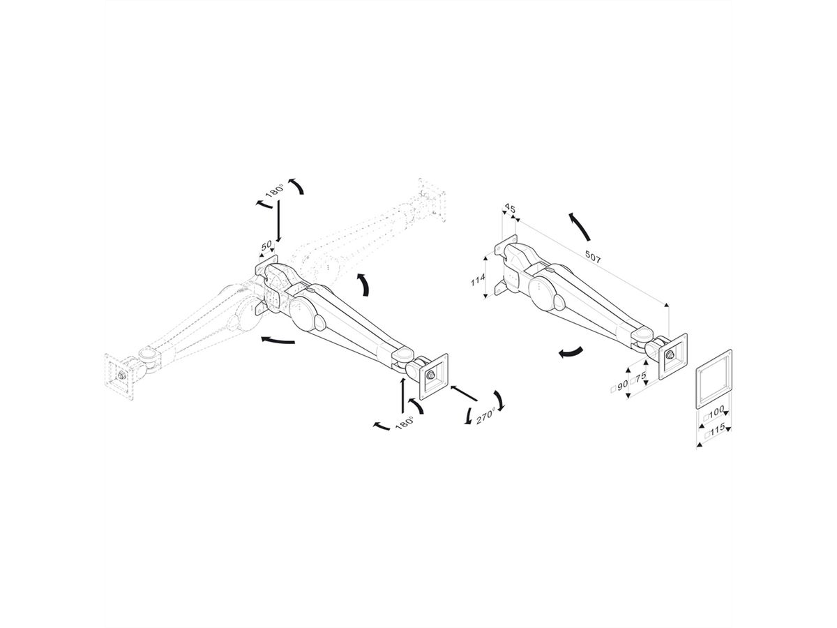 ROLINE LCD Monitor Arm Pneumatic, Pivot, Wall Mount