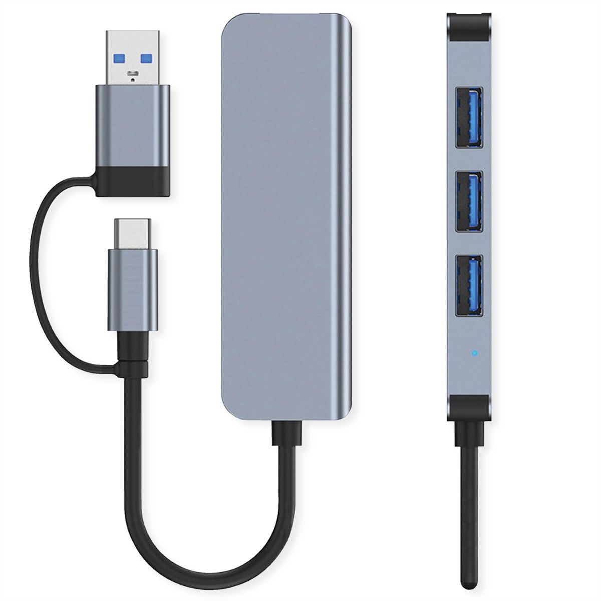 VALUE USB Hub, 4x USB-A Ports (3x USB 2.0 + 1x USB 3.2 Gen1), Type A+C host connection cable