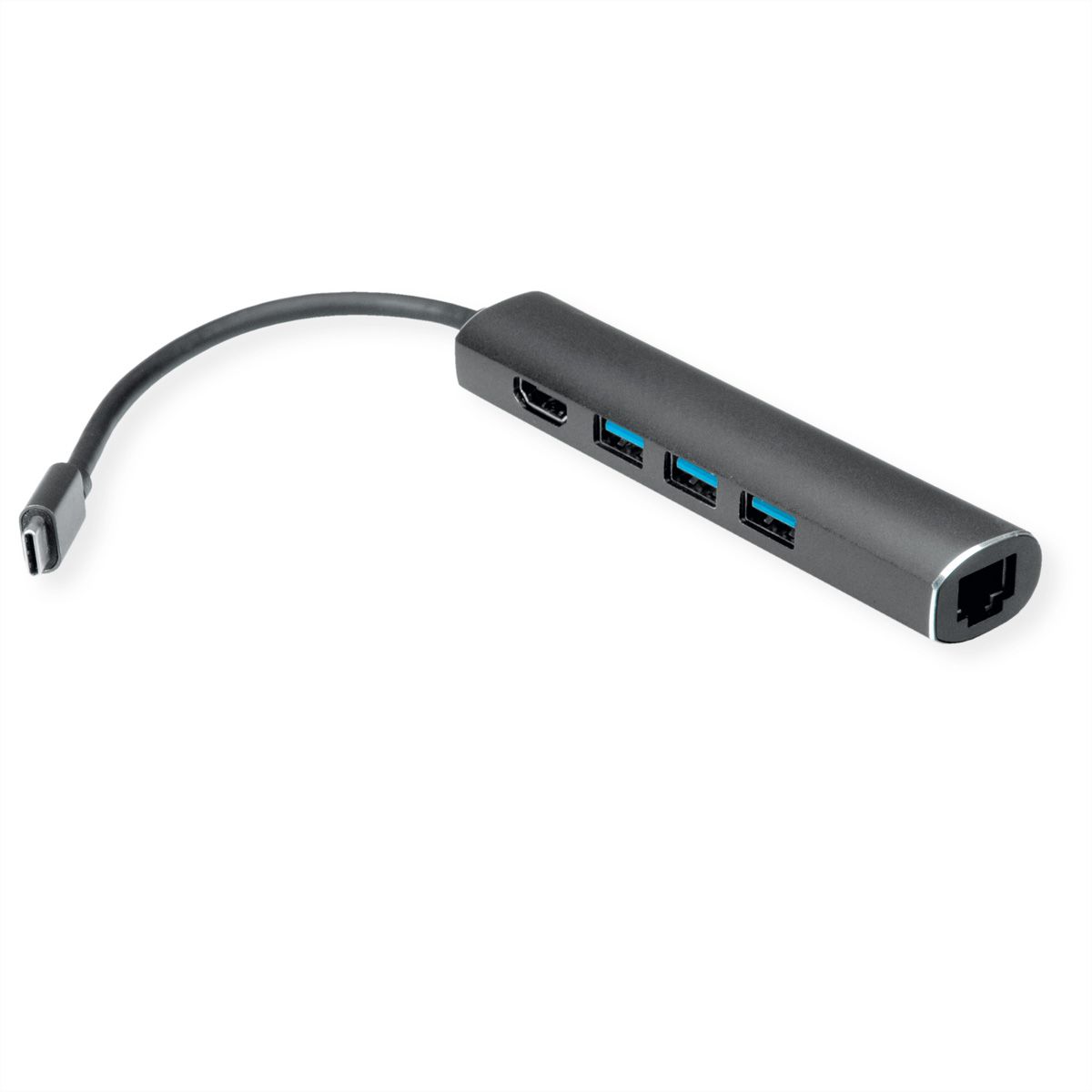 VALUE USB-C docking station, 4K HDMI, 3x USB 3.2 Gen 1, Gigabit Ethernet, grey