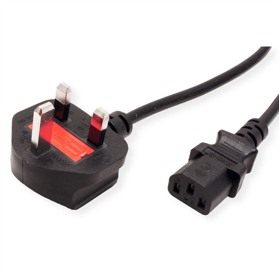 VALUE UK Power Cable, straight IEC Conncector, 10A, black, 3.15 m